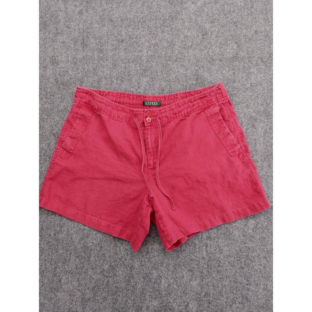 Lauren Ralph Lauren Shorts Womens 14 Red Linen Casual Drawstring Summer Pockets